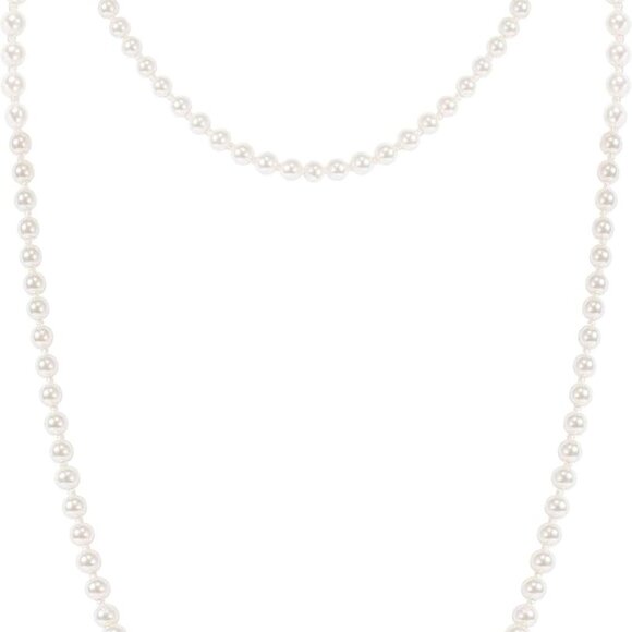 Long Faux Pearl Choker Necklace Women 20s Flapper Jewelry Set - Picture 1 of 6